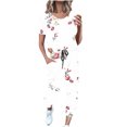 thumbnail image 1 of Mikilon Ensemble Stylé pour Femmes 2 Pcs Été Imprimé Ensemble Deux Pièces (Manches Courtes + Pantalon) Chandail Sans Capuche Funky Confort Haut/chemise à Manches Courtes à Col Rond Funky Confort Noir-A L, 1 of 3