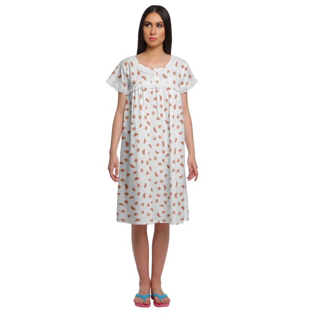Moomaya Chemise de Nuit à Manches Courtes pour Femmes Imprimée avec Patte de Boutonnage