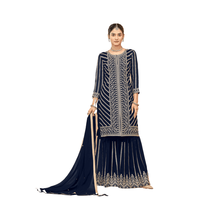 Custom Made Glamorous Embroidery Work Sharara Suit Eid Special/Indian Wedding & Festive Wear