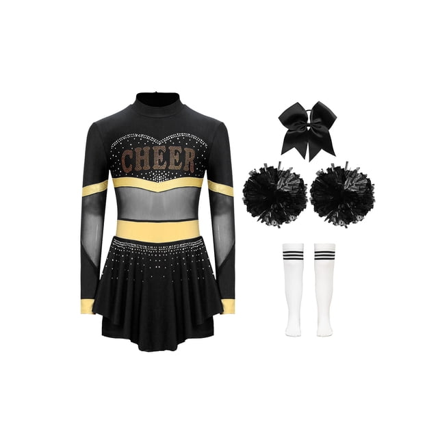 Aislor Tenues de Cheerleading pour Filles Enfants Costume de Cosplay Chef de Cheer Halloween Robe de Fête Rave Danse Justaucorps Noir B 6