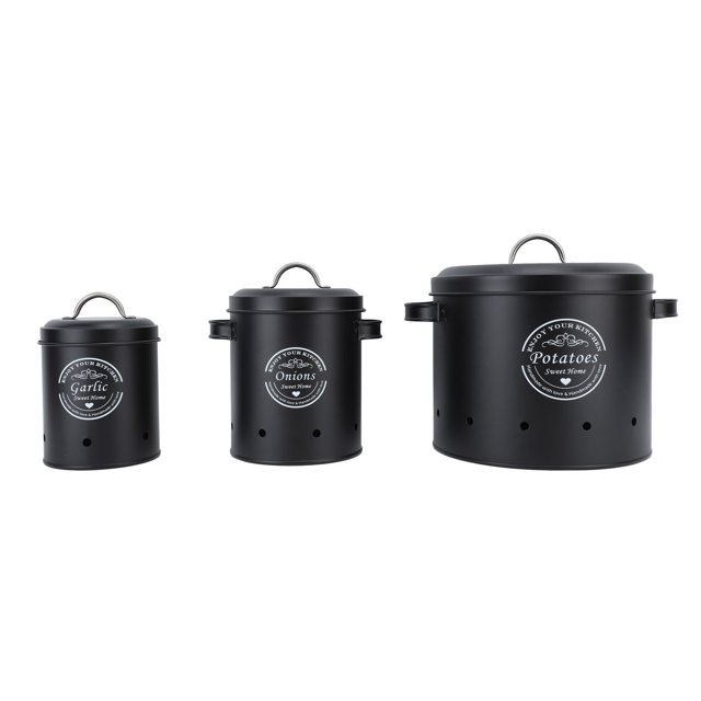 3PCS Potato Onion Storage Bin, Carbon Steel Kitchen Storage Bins, Eco Friendly Potato Keeper Storage Container, Onion Storage Box for Kitchen Counter & More