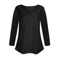 thumbnail image 4 of Timegard Womens Tops V-Neck Ruched Button Long Sleeve Solid Color Comfy Tee Dressy Casual Tunic Top, 4 of 4
