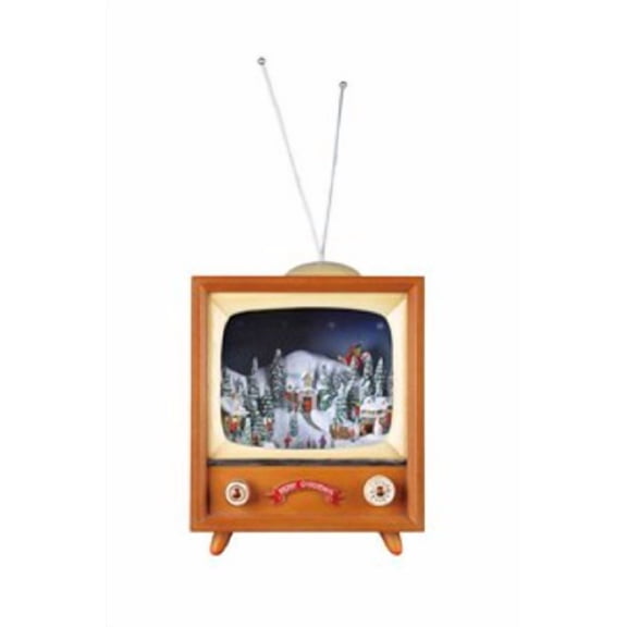 Figurine de Télé de Noël Illuminée Musicale Animée en Cristal Glacé de 7,75 Pouces