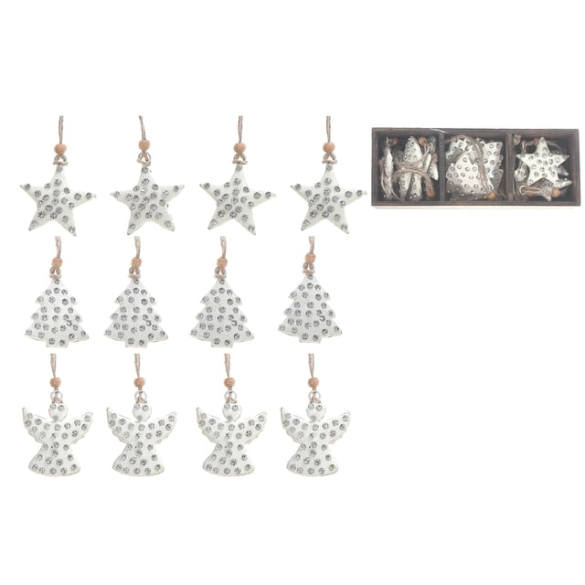 Gem Studded Metal Ornament (Angel/Tree/Star) (Set Of 12) (Asstd)