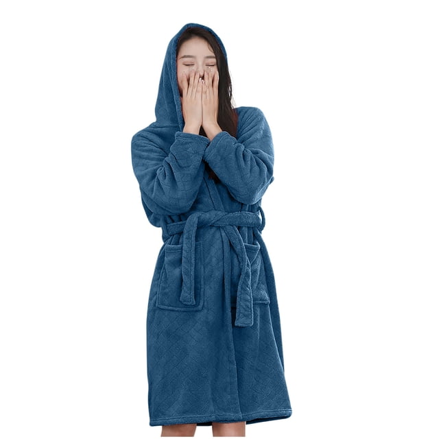 Women’s Hooded Fleece Bathrobe – Plush Short Robe with Waist Belt & Pockets (Cozy Lounge Essential)