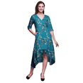 thumbnail image 1 of Bimba Coton Bleu Fleur & Queue d'Épingle Whydah Oiseau Femmes Poche Asymétrique Robe Droite Été Fête Mi-Longue-Petit, 1 of 4