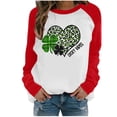 thumbnail image 1 of QIPOPIQ T-Shirts à Manches Longues pour Femmes Col Rond St. Patrick's Day T-Shirts Printemps Imprimé Trèfle T-Shirt Vert Chanceux Chemises St Patricks Day Col Rond Hauts Patchwork Offres de Vacances, 1 of 4