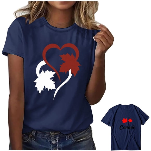 Amzcrzy Maple Leaf T Shirts for Women Fahsion Crew Neck Short Sleeve Graphic Tees Casual Holiday Summer Tops S