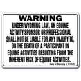 thumbnail image 1 of WYOMING Equine Sign activity liability warning statute horse farm barn stable, 1 of 1