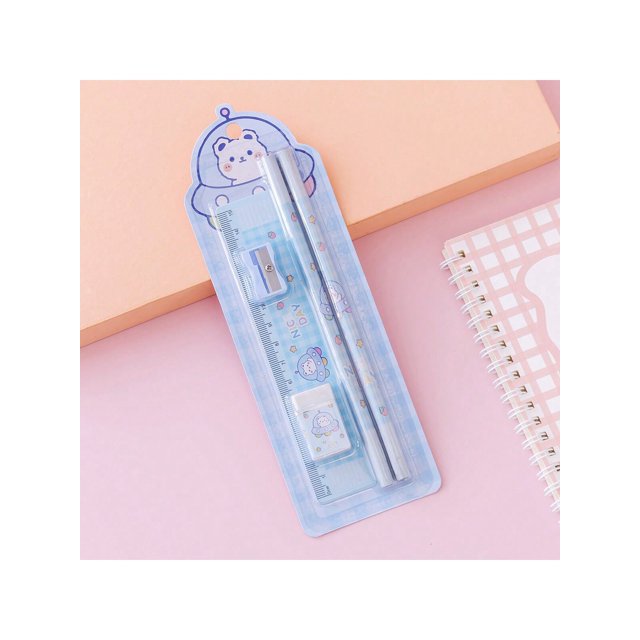 5Pcs/Set Kawaii Cartoont Stationery Set Cute Pencil Sharpener Eraser Ruler Stationery School Supplies For Student And Kid