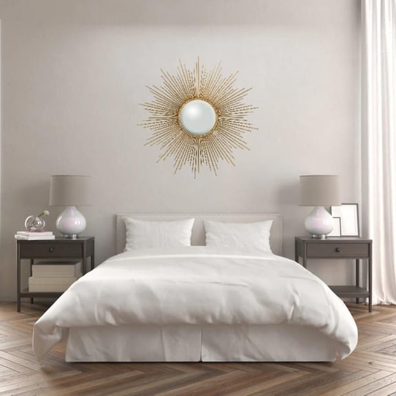Shiny Gold Sun-Shaped Wall Mirror – Premium Iron Frame with Mirrored Glass – Elegant Décor for Entrance, Rooms, or Bathrooms – Dimensions: 40" H x 40" W x 2" D