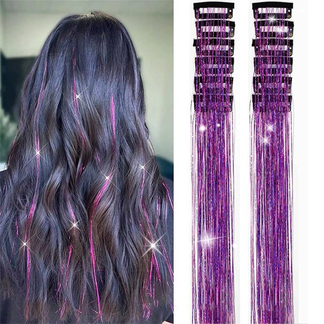 Guirlande Capillaire - Brins Pailletés Résistants à la Chaleur - Violet Foncé -