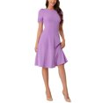 thumbnail image 2 of INSPIRE CHIC Édition Robe Midi Trapèze de Travail pour Femme à Encolure Carrée Froncée à Manches Courtes P Lavande, 2 of 6