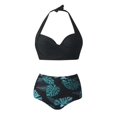 thumbnail image 3 of Girls Two Piece Swimsuit Women Vintage Swimsuit Two Piece Retro Halter Ruched High Waist Print Bikini Set, 3 of 6