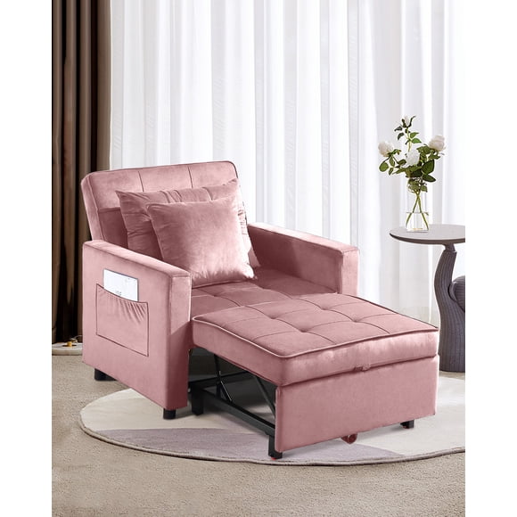 BIGSYY Canapé-lit Pliant 3 en 1 Réglable pour Adultes, Fauteuil-Lit Moderne en Flanelle avec Lit Gigogne (Flanelle Rose)