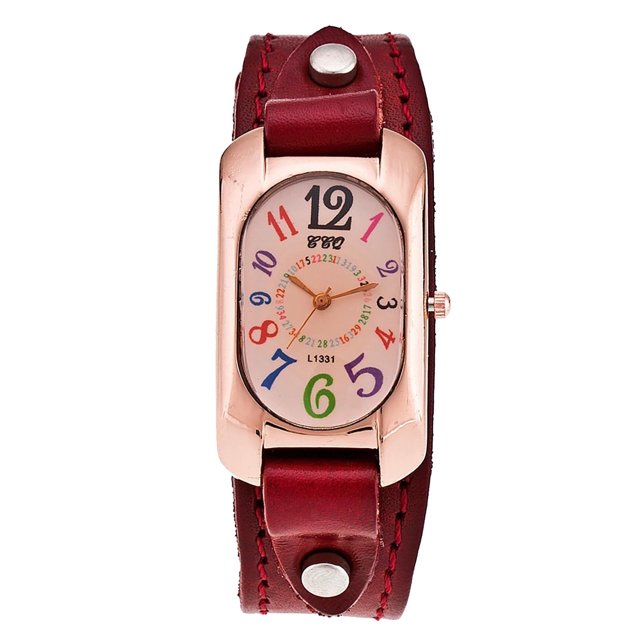 Rbaofujie Montre Intelligente pour Femmes Tendance Mode Rétro Montre en Cuir pour Hommes Montre Colorée Numérique Dames Étudiante Montre à Quartz Montre Intelligente pour Hommes Rouge