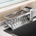 thumbnail image 3 of Kitchen Sink Organizer Rack, Multifunctional Sink Caddy Sponge Holder with Drain Tray and Towel Bar, Punch Free Countertop Storage Shelf for Dish Soap, Brushes, and Cleaning Supplies, 3 of 6
