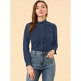 thumbnail image 3 of INSPIRE CHIC Women's Lace Mock Neck Long Sleeve Cotton Button-Down Shirt, 3 of 6