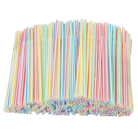 YOPTOP 200 Pcs Flexible Plastic Straws Bendable Straws Plastic Drinking Straws Colorful Bendy Straws Striped Assorted Colors 8‘‘ High