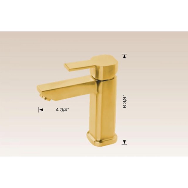 American Imaginations 1 Hole CSA Approved stainless steel bathroom sink faucet in gold color with a modern square design, 6 3/8 inches tall and 4 3/4 inches spout length, for above-counter deck mount installation, CSA certified for city approval.