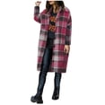 thumbnail image 4 of Women's Long Plaid Flannel Shirts Shacket Plus Size Long Sleeve Oversized Button Shirt Fall Spring Trench Coat with Pockets M, 4 of 8