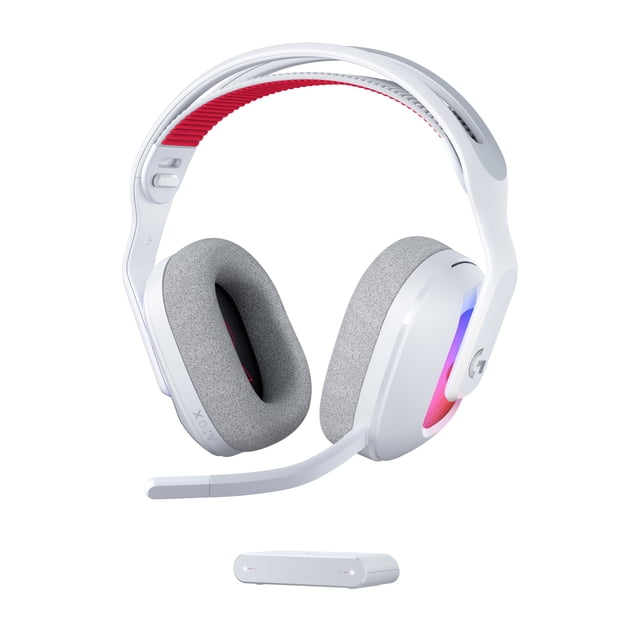 Logitech G Astro A20 X LIGHTSPEED Casque de Jeu Sans Fil Blanc avec Coussinets d'Oreille en Tissu Gris et Serre-Tête Rembourré Rouge, Doté d'Un microphone à Perche flexible, de Haut-Parleurs audio PRO-G de 40 mm, et d'Un Éclairage RGB LIGHTSYNC Personnalisable de 16,8 Millions de Couleurs, Montré avec Son Émetteur USB-C Sans Fil compact pour Nintendo Switch et Jeux Multiconsoles.