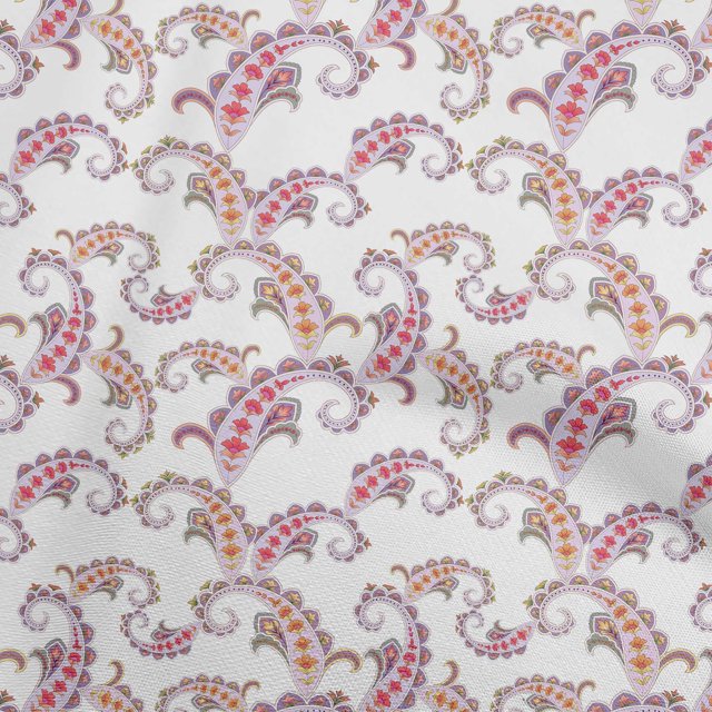 oneOone Velvet White Fabric Asian Paisley Craft Projects Decor Fabric Printed By The Yard 58 Inch Wide