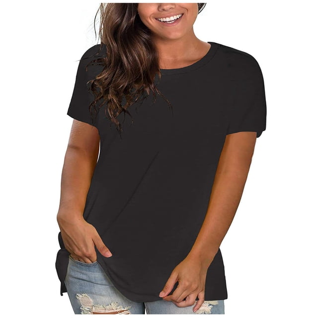 zanvin Hauts pour Femmes, Article des Fêtes Mode pour Femmes Grande Taille Uni Col Rond Ample T-shirt à Manches Courtes Chandail Hauts