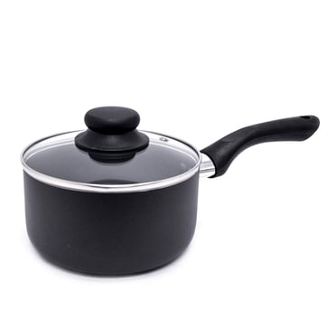 Starbasix 1.7Qt Non-Stick Saucepan with Lid, Pressed Aluminum, Dishwasher Safe, Oven Safe, PFOA Free, Black