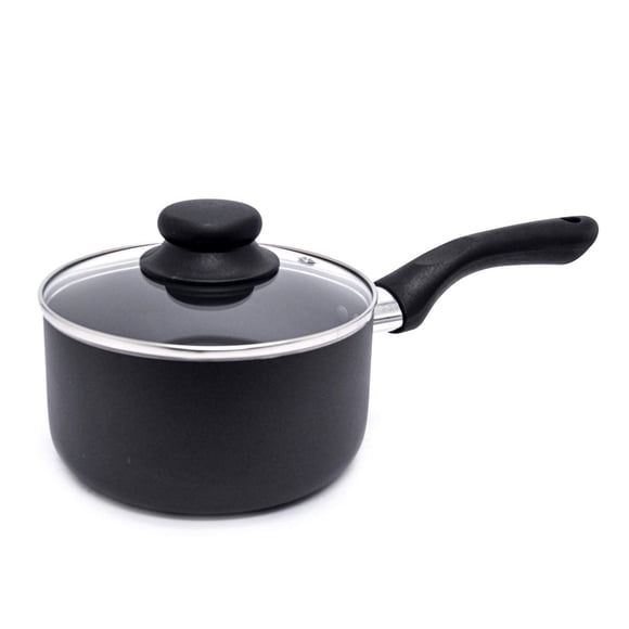 Starbasix 1.7Qt Non-Stick Saucepan with Lid, Pressed Aluminum, Dishwasher Safe, Oven Safe, PFOA Free, Black