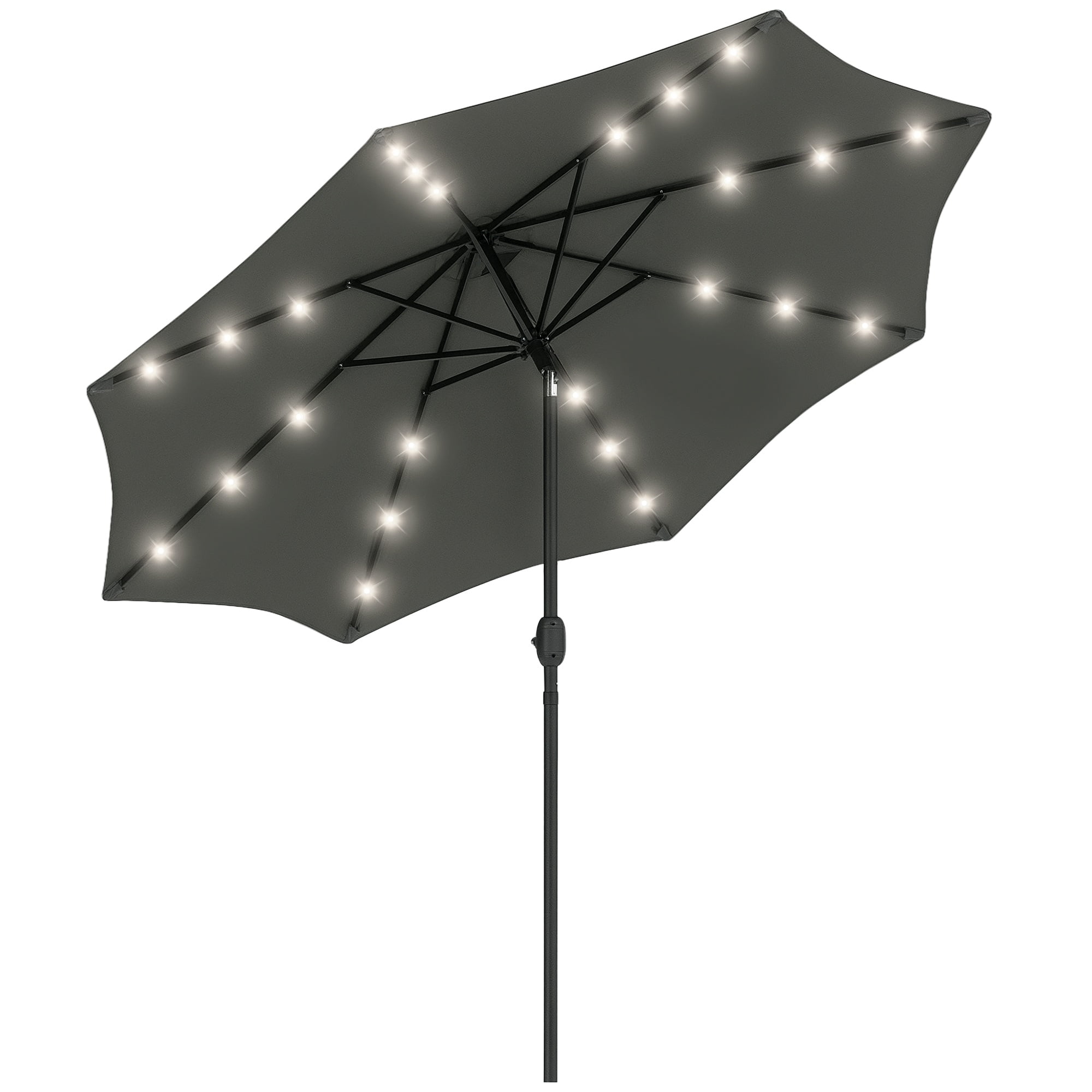 Outsunny Parasol de Patio Solaire de 9 Pi avec Lumières DEL, Auvent Inclinable, Gris
