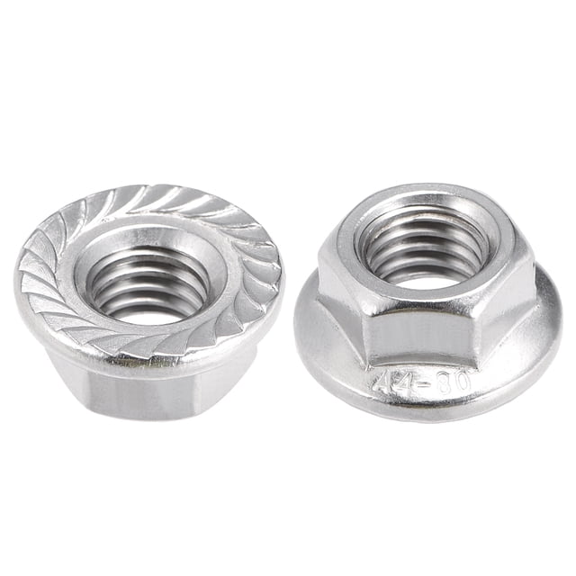 Unique Bargains M10 Serrated Flange Hex Lock Nuts, 316 Stainless Steel, 2 Pcs