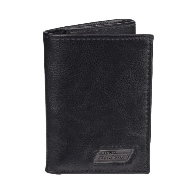 Genuine Dickies Portefeuilles Noir Portefeuille en Cuir à Trois Volets avec Fini Texturé, double Surpiqûre Renforcée, plaque logo en Métal, Poche à Glissière, Fenêtre d'Identité Visible, six Fentes pour Cartes et Technologie de Blocage RFID pour un Rangement Sécurisé dans Accessoires pour Adultes.