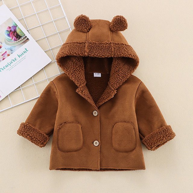 AAMILIFE Bébé Automne et Hiver Ours Oreilles Daim Capuche Veste Chaude composite Fausse Fourrure