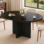 43.3"-59" Extendable Dining Table for 4-8, Round to Oval Kitchen Table with Hidden Storage & Sturdy Cross Base, Modern Dinner Table for Dining Room Living Room, Removable Leaves, Black
