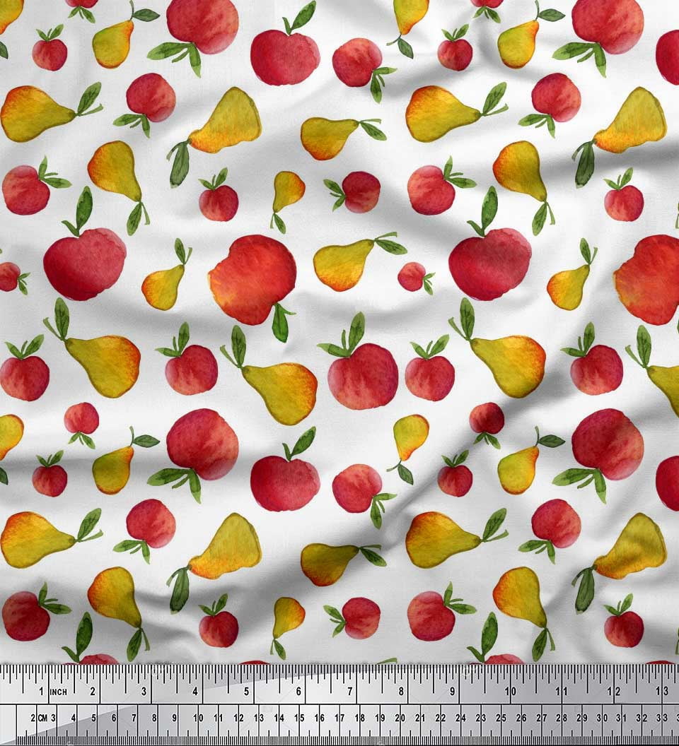 Soimoi White Poly Georgette Fabric Mix Fruit Printed Fabric 1 Yard 52 Inch Wide