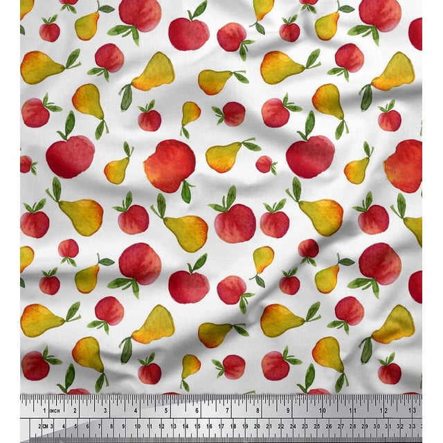 Soimoi White Heavy Canvas Fabric Mix Fruit Print Fabric by Yard 58 Inch Wide