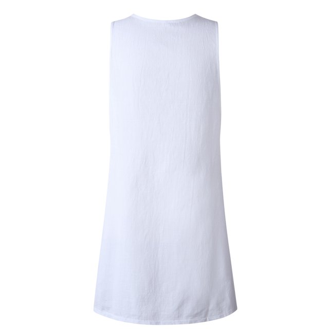 Innerwin Débardeur Col Rond Dames Sundress Été Bouton en Vrac Robes Blanc S