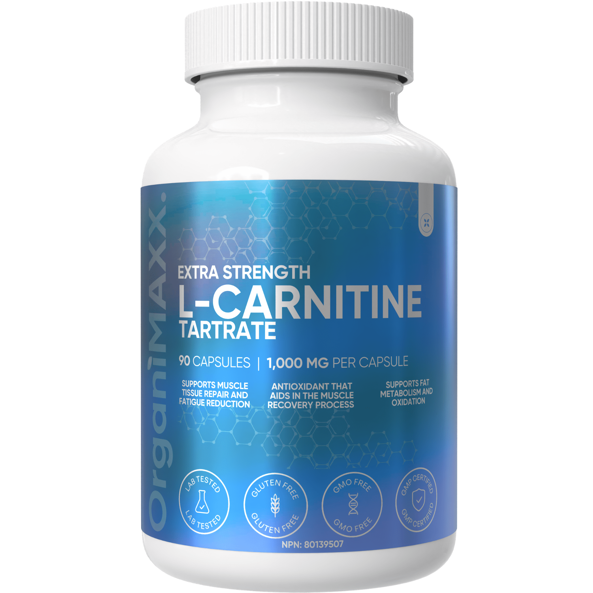 L Carnitine DOUBLE STRENGTH 1,000mg One A Day Capsules OrganiMAXX L-Carnitine Tartrate For Muscle Recovery Process