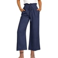 thumbnail image 1 of Yuyuzo Cotton Linen Pants for Women High Waisted Ruffle Drawstring Wide Leg Ankle Length Trousers, 1 of 3