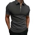 thumbnail image 1 of DPTALR Hommes Décontracté Uni Col Rabattu Chandail Patchwork Fermeture Éclair Manches Courtes Blouse, 1 of 5