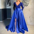 thumbnail image 3 of Mrat Robe Maxi pour Femme Robe Chandail pour Femmes Robe Bohème Col en V Manches Longues à Volants Robe Smockée à Paillettes Robe de Bal en Tulle pour Femmes Bleu P, 3 of 6