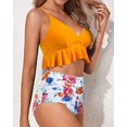 thumbnail image 2 of Women Two Piece Swimsuits High Waisted Ruffle Flounce Bikini V Neck Tummy Control Bathing Suit Yellow Floral (S, 2 of 5