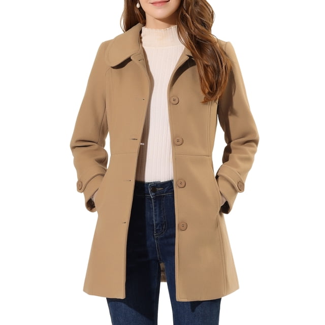 INSPIRE CHIC Manteaux pour Femmes Col Peter Pan Boutonnage Simple devant à Boutons Manteaux d'Hiver TG Kaki