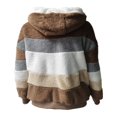thumbnail image 5 of Women Fuzzy Fleece Hooded Coat Open Front Color Block Fluffy Hoodies Jacket Outwear with Pockets, 5 of 5