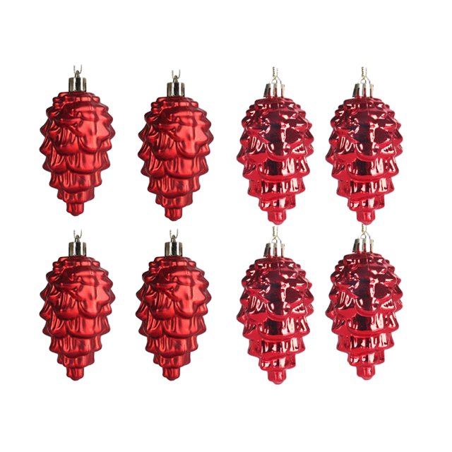 relayinert 8pieces Tree Decoration Eye-catching Pine Cone Decorations For Festive Red 1Set