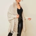thumbnail image 4 of GDREDA Womens Solid Color Collar Cloak Knitted Capes Shawl Tassel Open Front Cardigans Sweater Coat Workout Clothes, 4 of 8