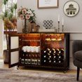 thumbnail image 4 of Gymax Armoire de Bar à Vin avec Roues, Lumières DEL, Étagères de Rangement, Porte-Verres, Casiers à Vin, 4 of 10