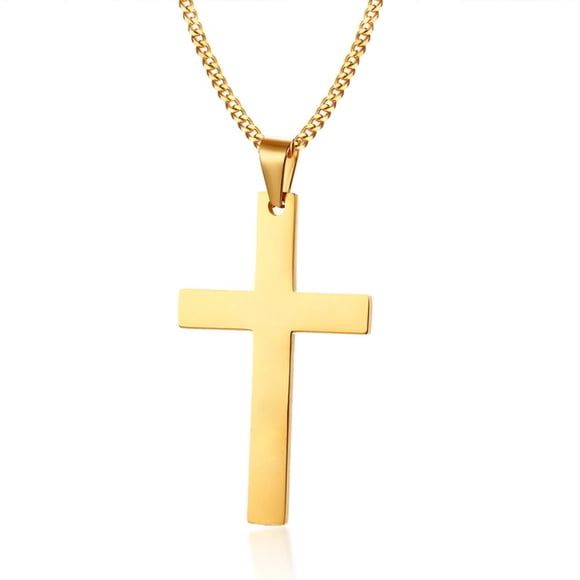 MOMOL Cross Pendant Necklace, 18K Gold Plated Stainless Steel Simple Big Cross Pendant Necklaces Large Dainty Christian Cross Necklace for Men Women