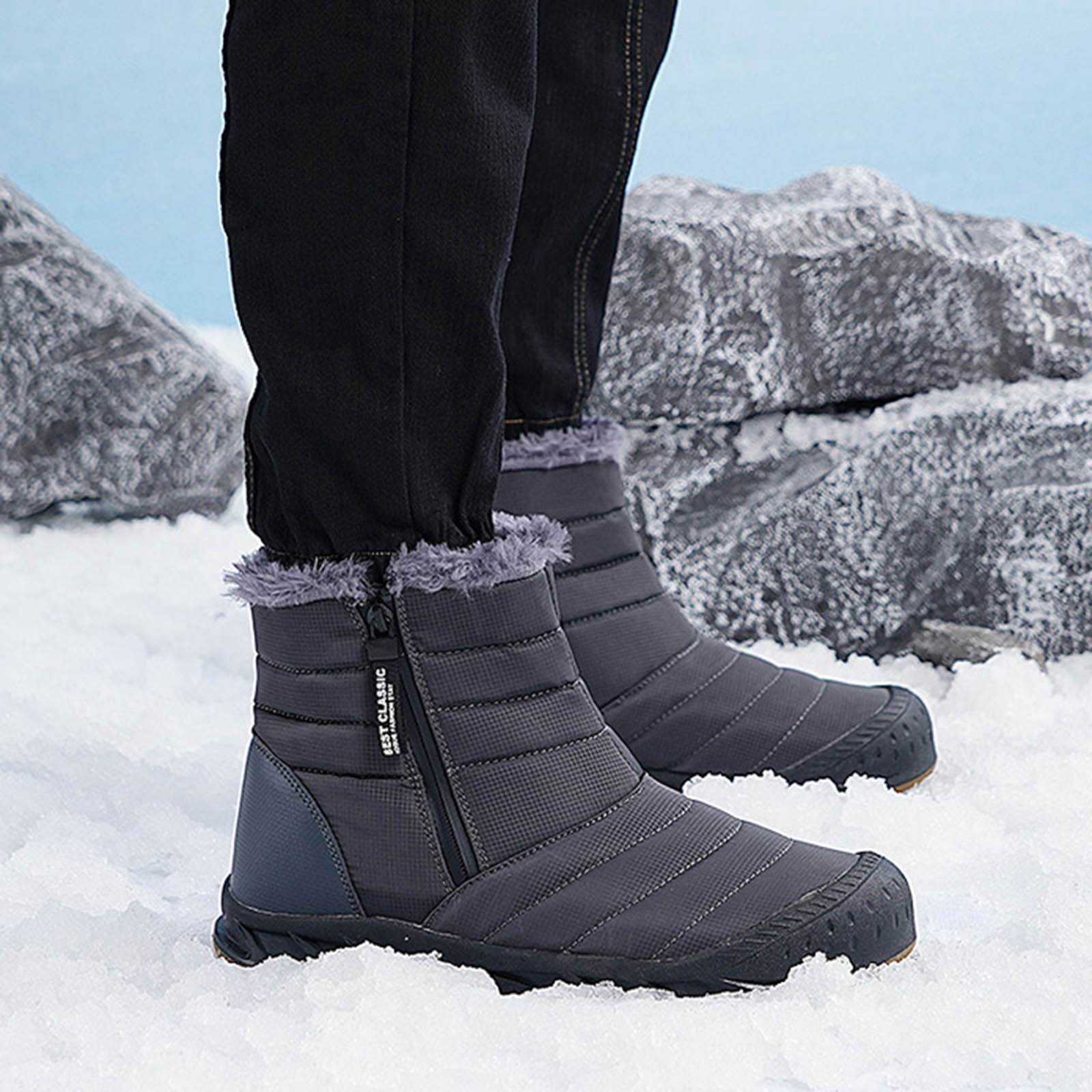 Cameland Men Shoes Solid Color Winter Keep Warm Woolen Casual Zipper Short Boots